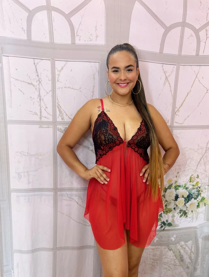 Camisola Com calcinha Vermelha/preto aberta - 2