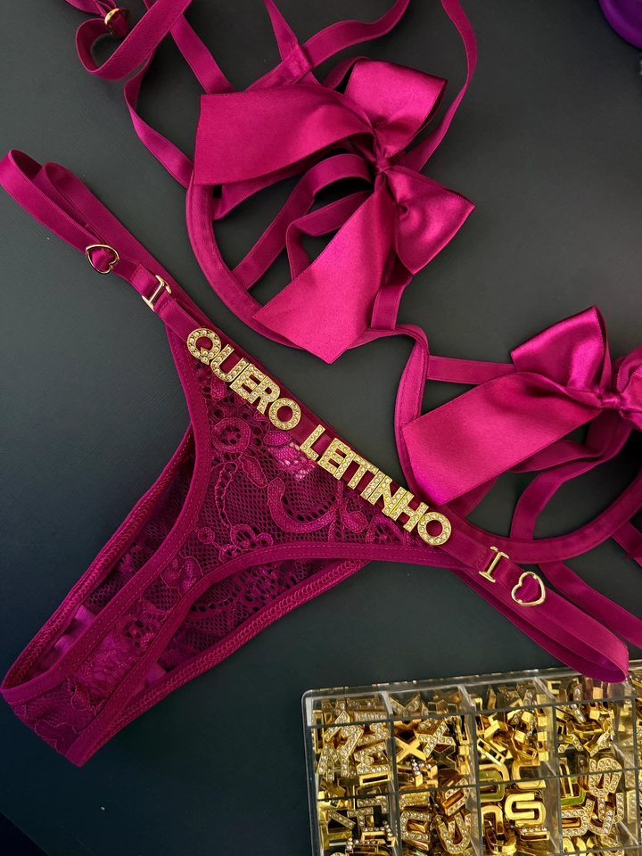 Conjunto Laço Calcinha Renda Fúcsia - 1