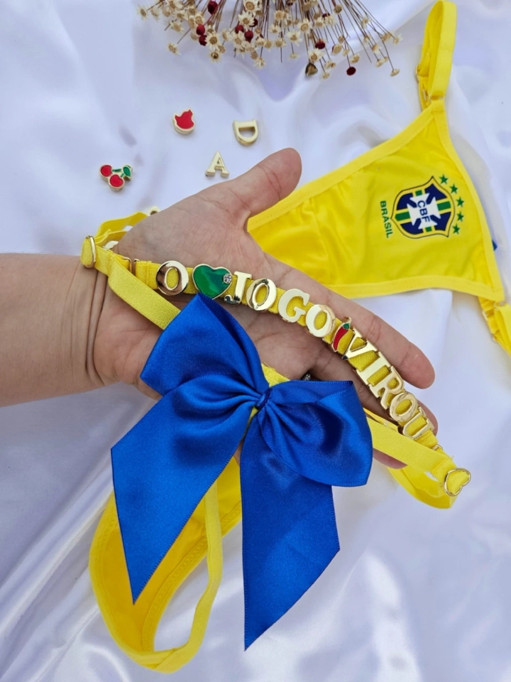 Calcinha Brasil Amarela laço Personalizada  - imagem 4