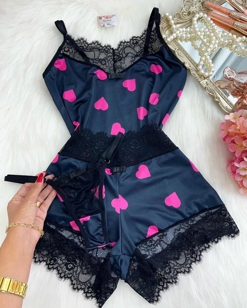 Baby doll com calcinha Encanto Preto - 1