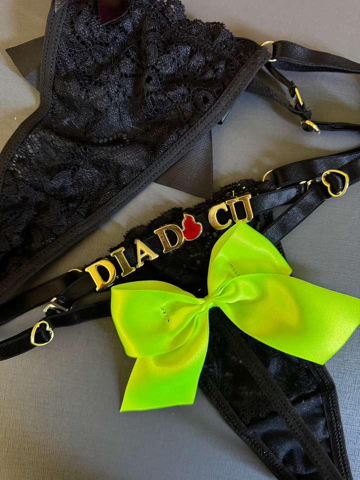 Calcinha Personalizada Renda Laço Neon - 1