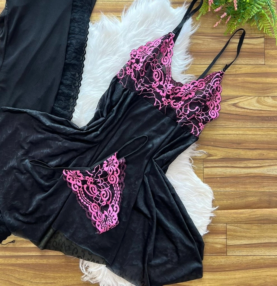 Camisola com calcinha Preta/Rosa - 1