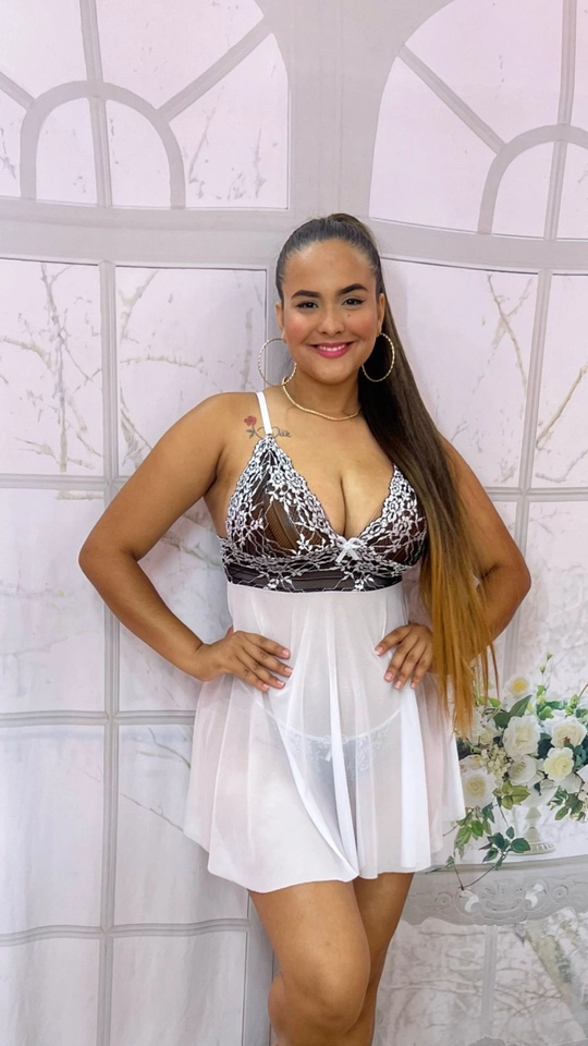 Camisola com Calcinha branca/preto - 1