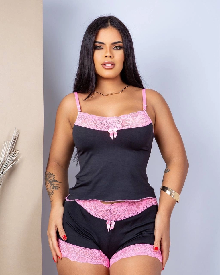 Baby doll com Calcinha Rosa/Preto - 2