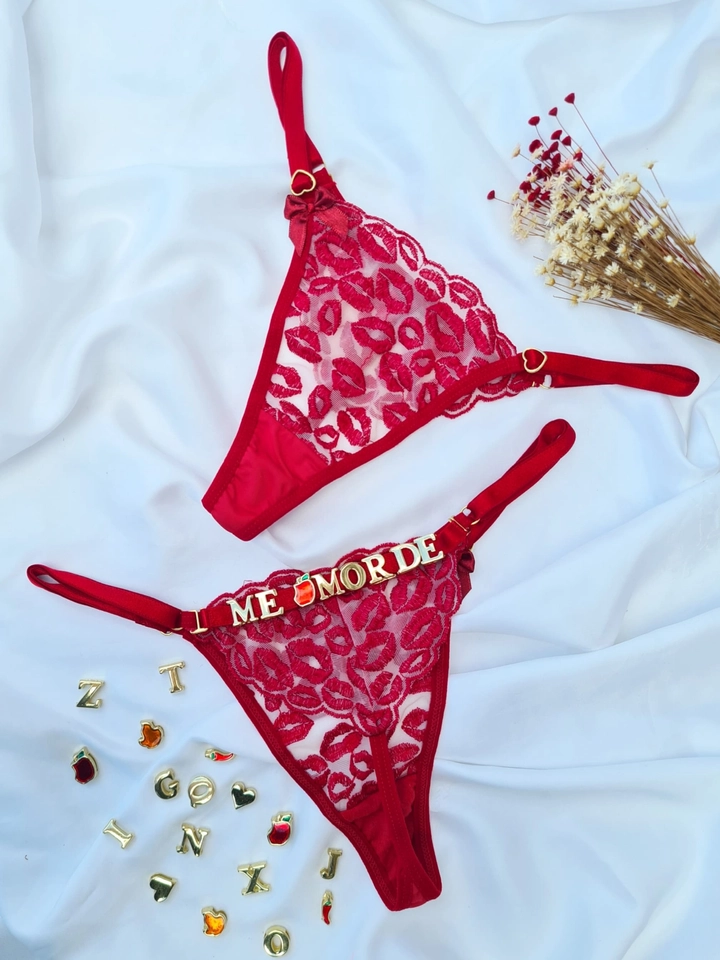 Calcinha Personalizada Beijo Vermelho/Tule - 1