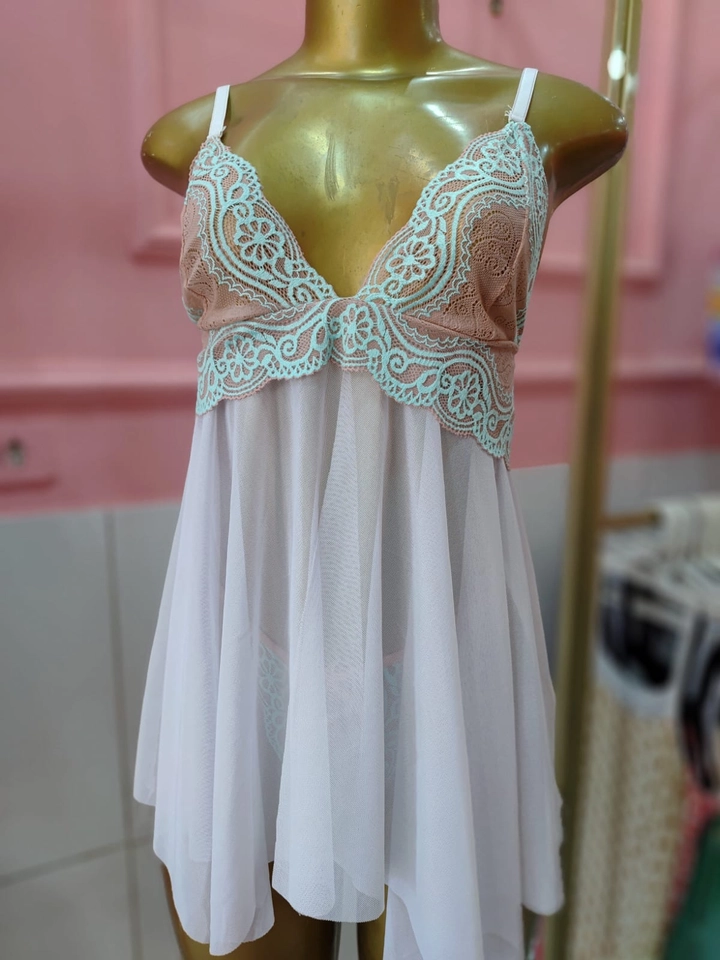 Camisola com calcinha Branca/Rosa/verde - 1