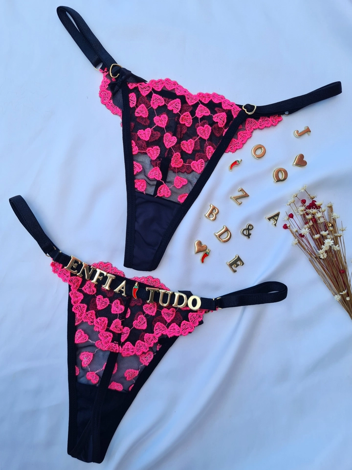 Calcinha Personalizada Coração Rosa Néon/Preto - 1