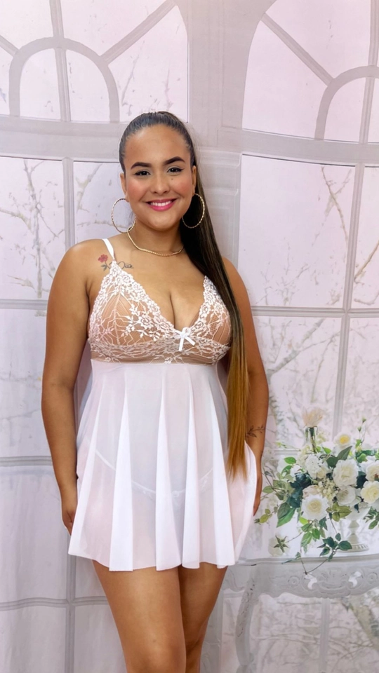 Camisola com calcinha branca/marrom - 1
