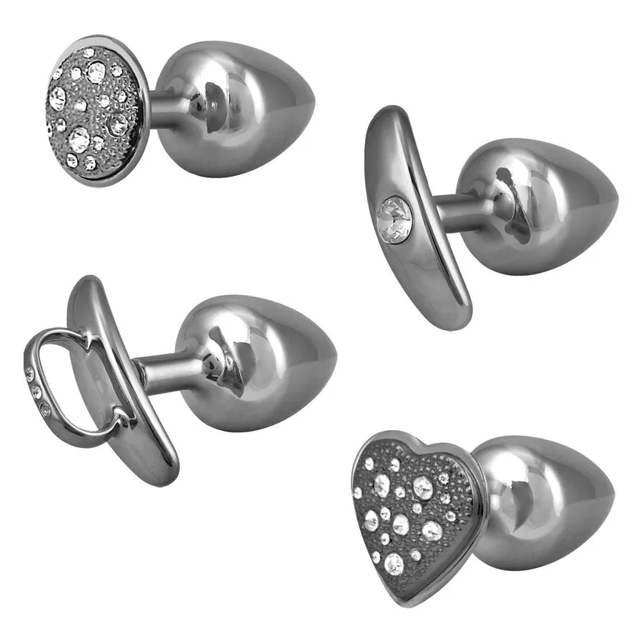  KIT PLUG ANAL COM BASE REMOVÍVEL 2,5 X 3,8 CM M Prata - 2