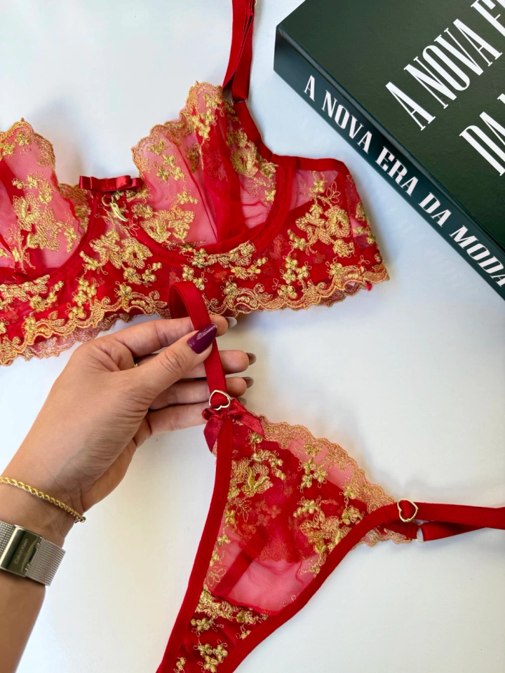 Calcinha Tule Vermelho com Dourado Personalizada - 2
