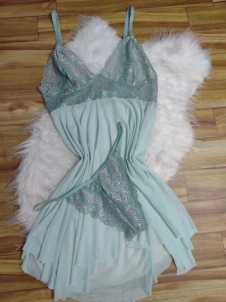 Camisola com calcinha Verde/Rosa - 1