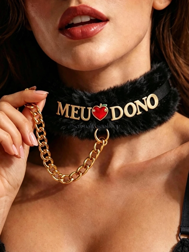 Coleira Personalizada Pelúcia PRETA - 1
