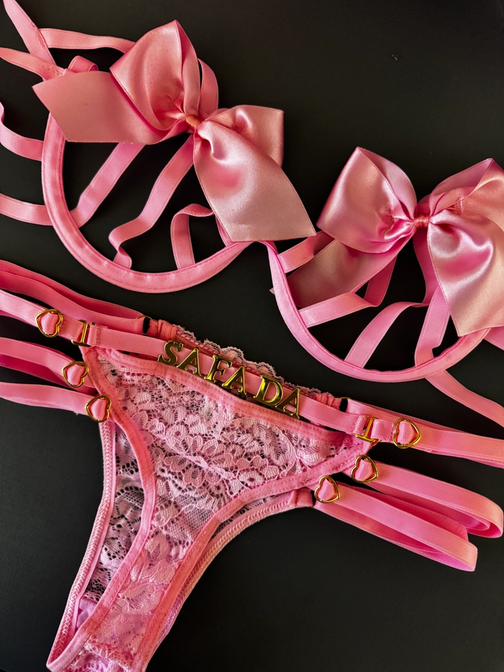 Conjunto Laço Rosa 3 Tiras Personalizado - 1
