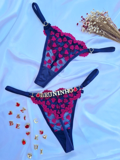 Calcinha Personalizada Coração Preto/Rosa - 1