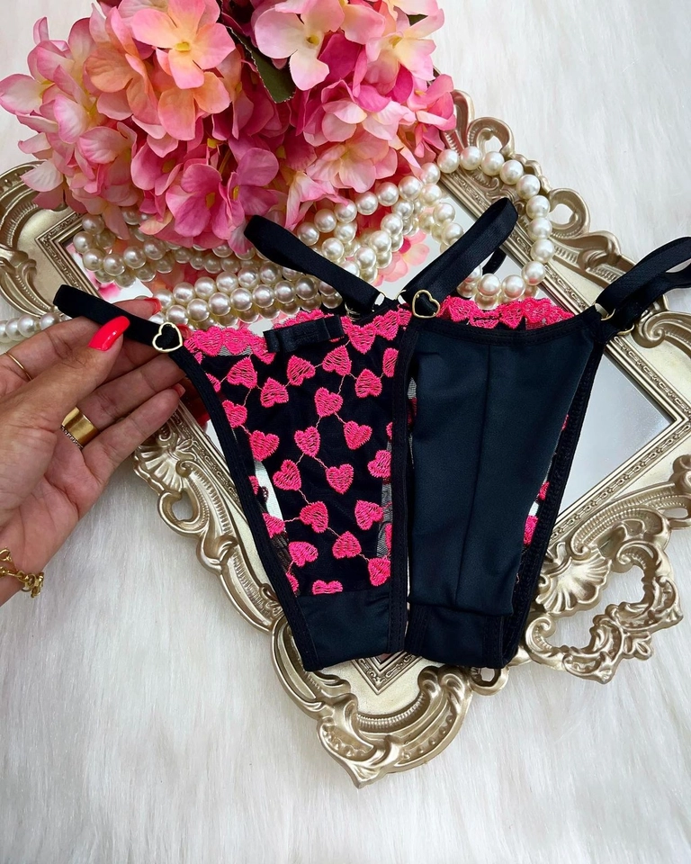 Calcinha Fio duplo Coração preto/pink - 1