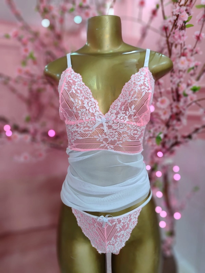 Camisola com calcinha branca/pink - 2