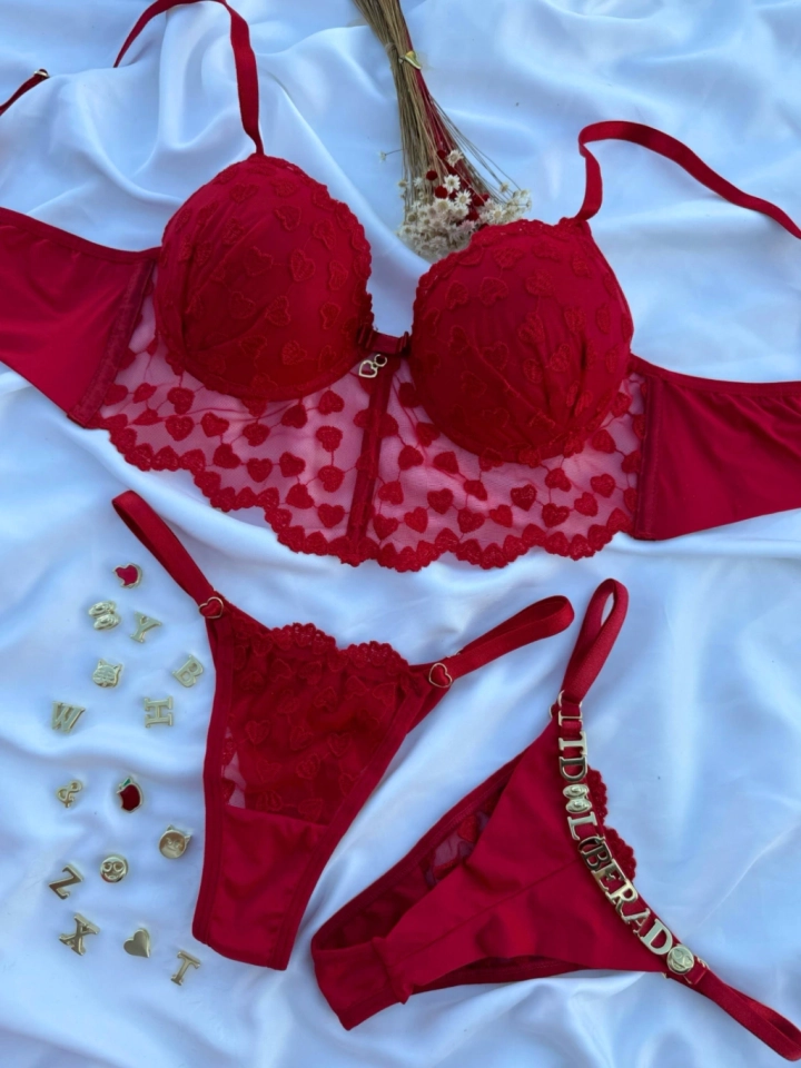 Conjunto plus 50/52 bojo coração Vermelho Personalizado - 1