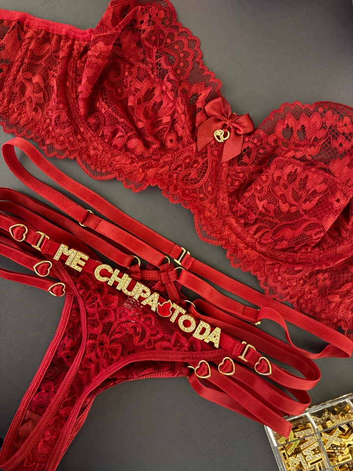 Conjunto Renda Vermelho Personalizada 4 tiras - 1