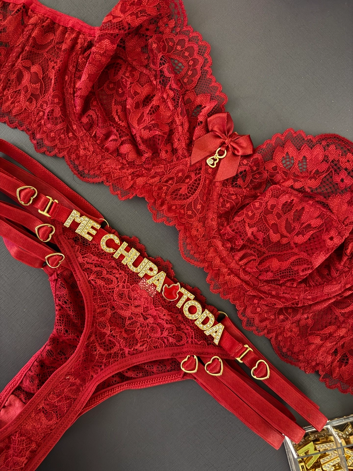 Conjunto Vermelho Renda Personalizada 3 tiras - 1