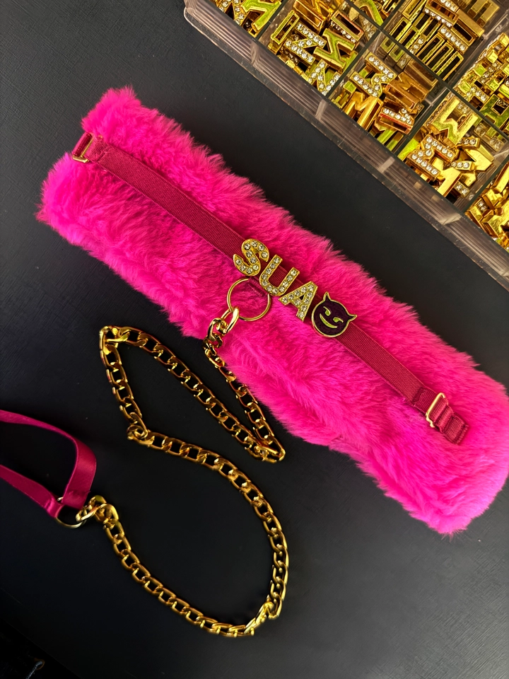 Coleira Personalizada Pelúcia Pink - 1
