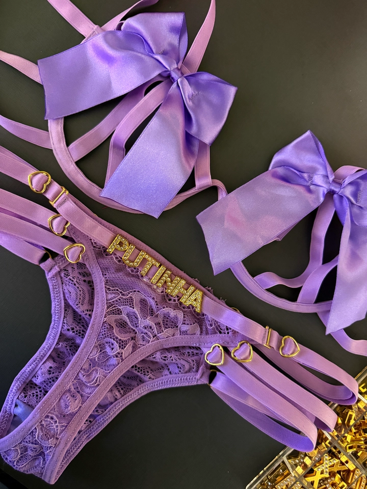 Conjunto Laço 3 Tiras Lilás Personalizado - 2