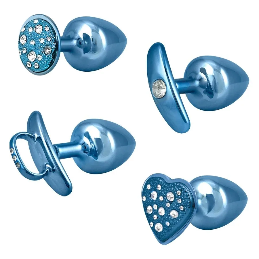  KIT PLUG ANAL COM BASE REMOVÍVEL 2,5 X 3,8 CM M AZUL - imagem 1