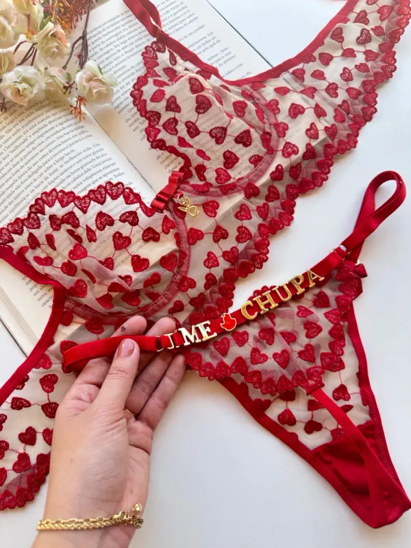Conjunto Tule Coração Vermelho / Nude Personalizado - imagem 4