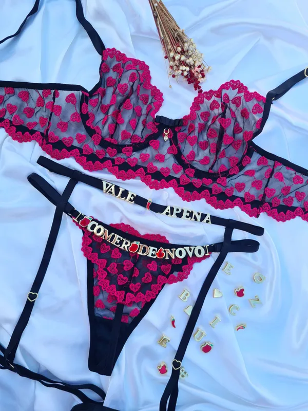Conjunto Personalizado Coração Preto / Pink  - imagem 3