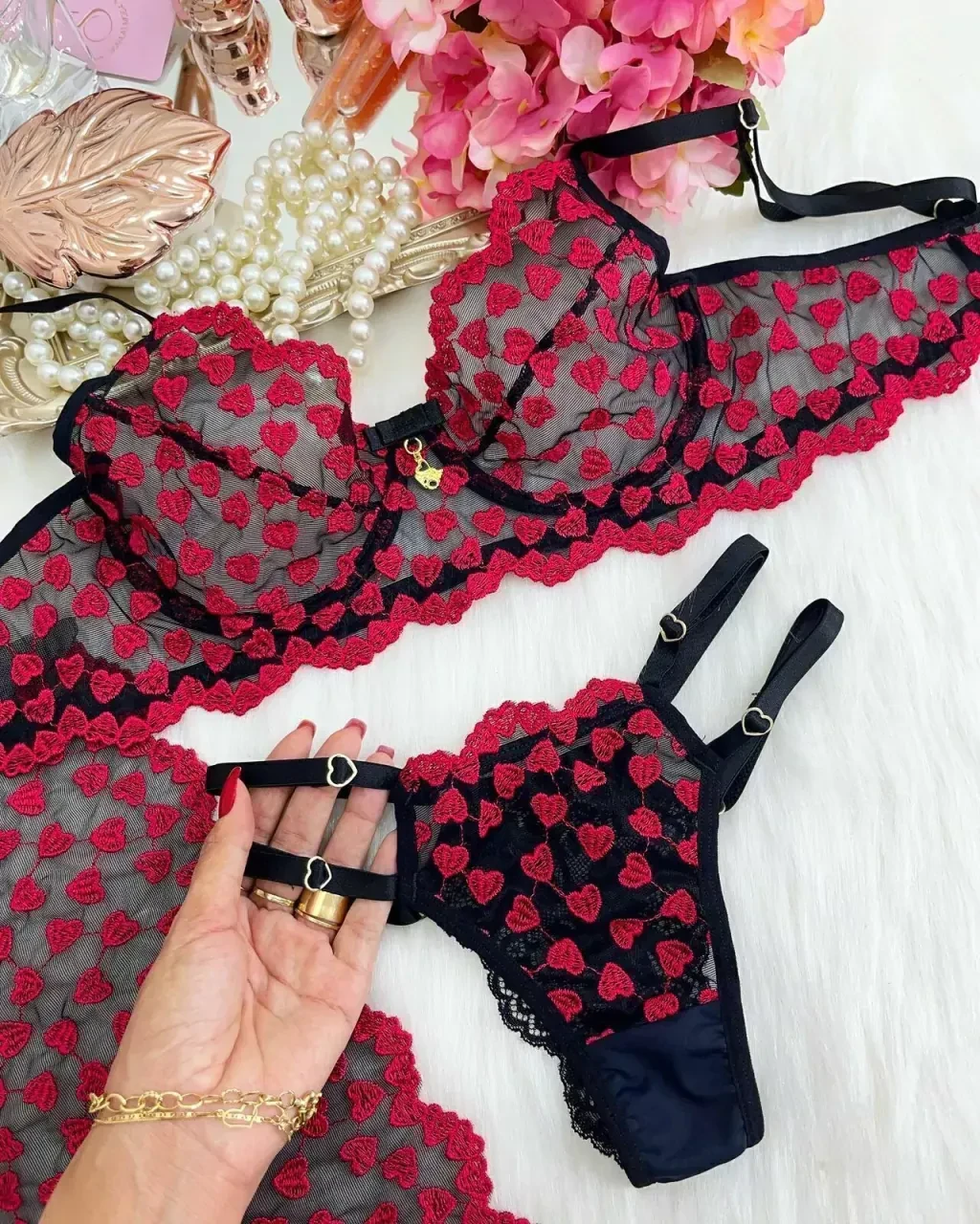 Conjunto Coração Preto / Rosa - 1