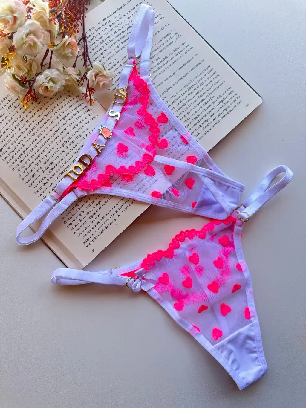 Calcinha Personalizada Branca Coração Rosa - 1
