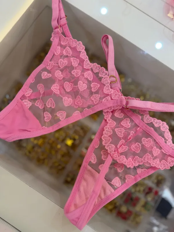 Calcinha Rosa Tule coração - imagem 2