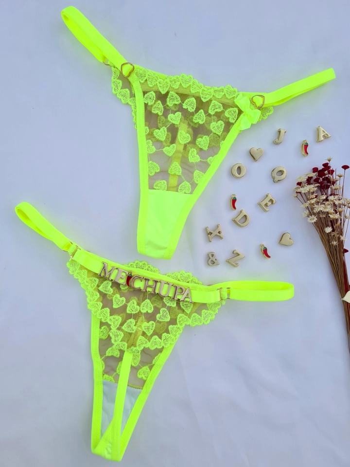 Calcinha Personalizada Coração AMARELO NEON/NUDE - 1