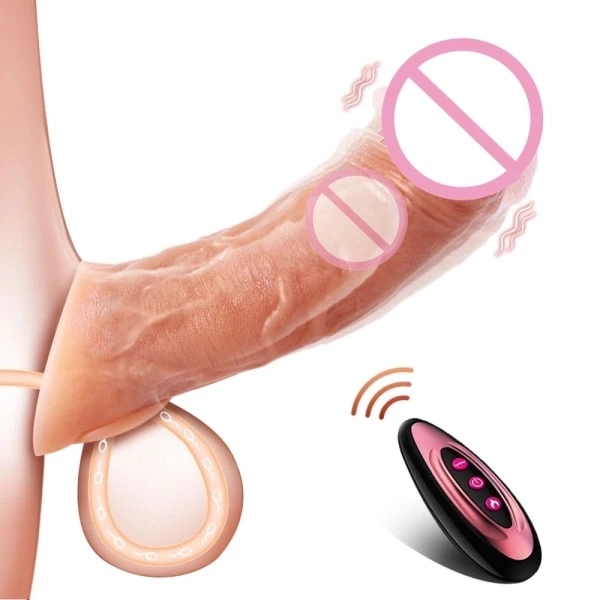 Capa peniana vibrador Ultra Realista com Controle 7cm aumento - 7