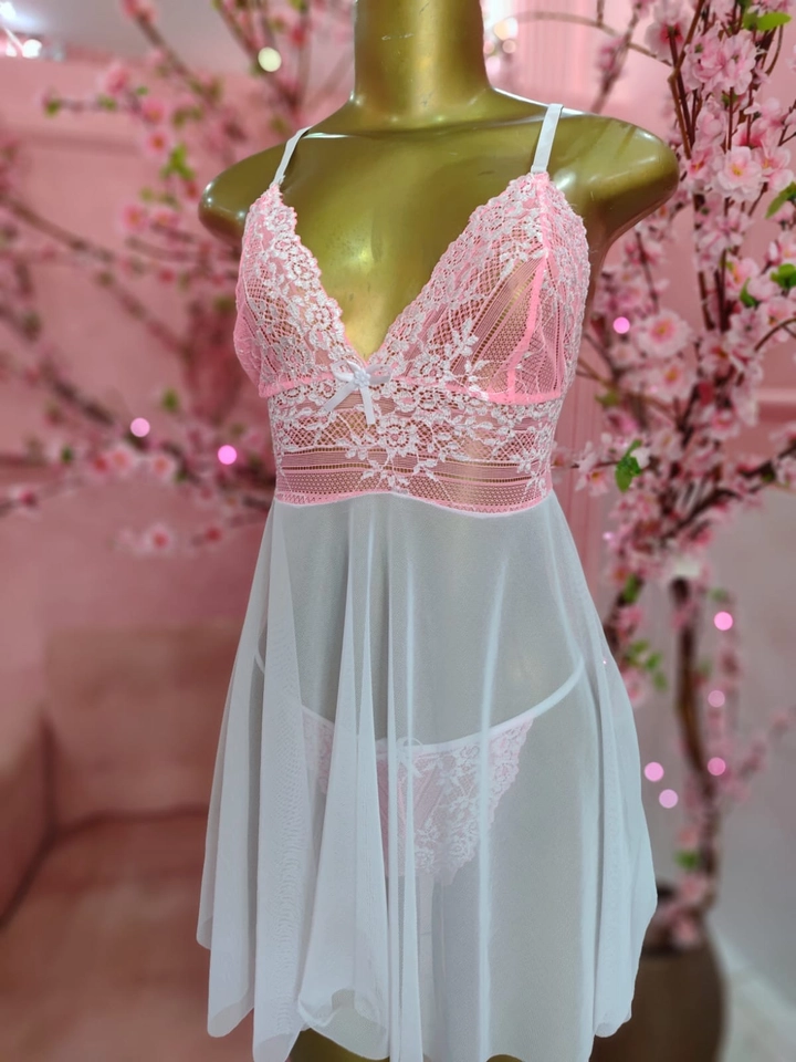 Camisola com calcinha branca/pink - 1