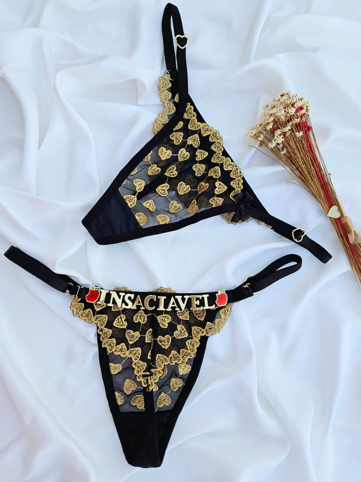 Calcinha Personalizada Coração Preto/Dourado - 1