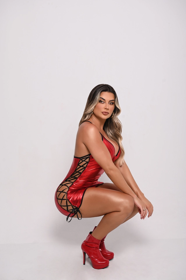 Vestido de Lycra Metalizada com  Passa Fita Lateral VERMELHO - 2