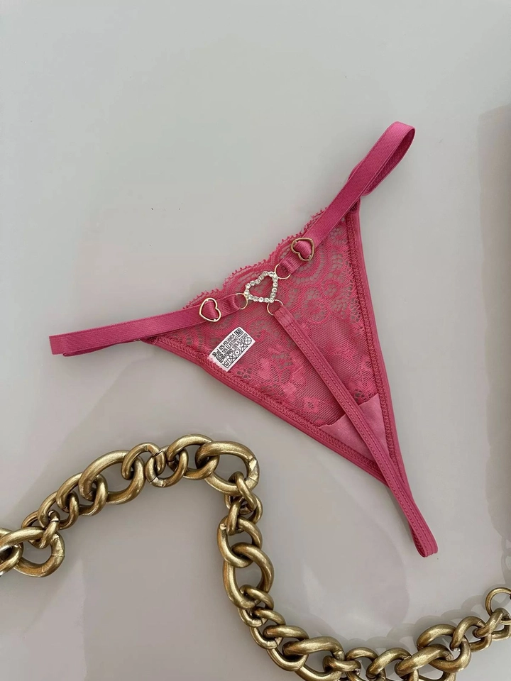 Calcinha fio Coração strass Rosa Hera - 1