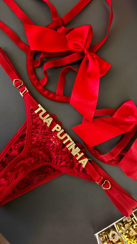 Conjunto Laço Renda 1 Tira Vermelho - 1