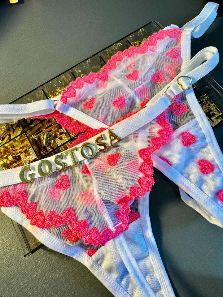Calcinha Personalizada Branca Coração Rosa - 1