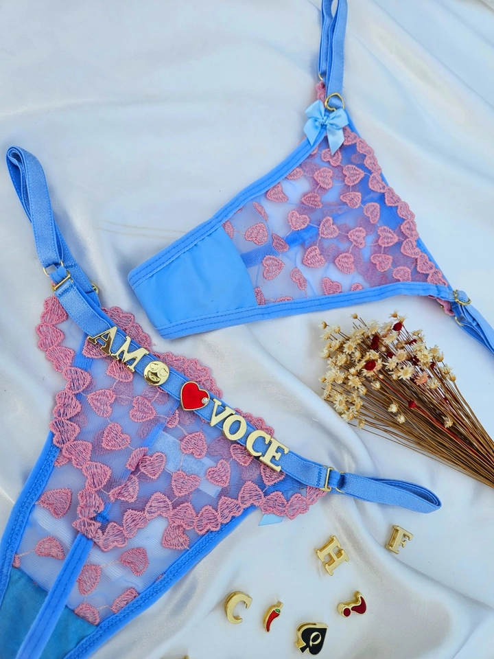 Calcinha Personalizada Coração Azul/Rosa - 1