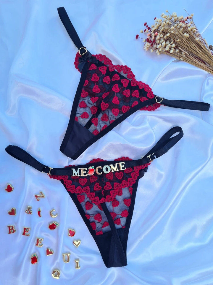 Calcinha Personalizada Coração PRETO/VERMELHO - 1
