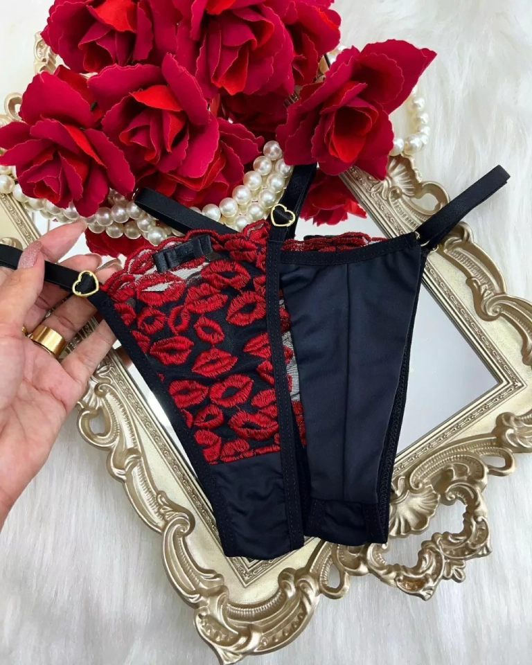 Calcinha Beijo - PRETO COM VERMELHO - 1