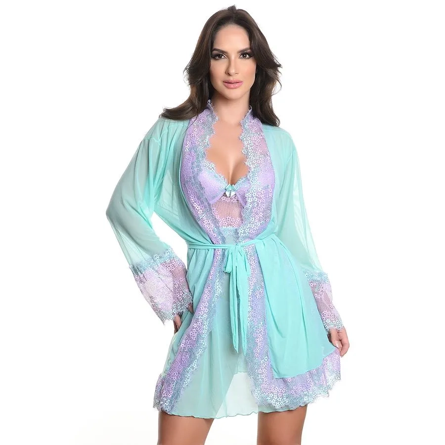 Robe Renda Lilás com Verde Agua - 1