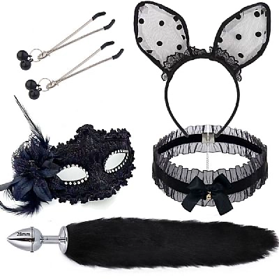 Kit - Rabo de Raposa com Tiara de Orelhas