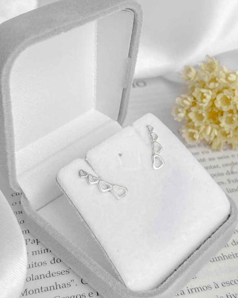 Brinco Ear Cuff Corações Vazados Prata 925 - 2