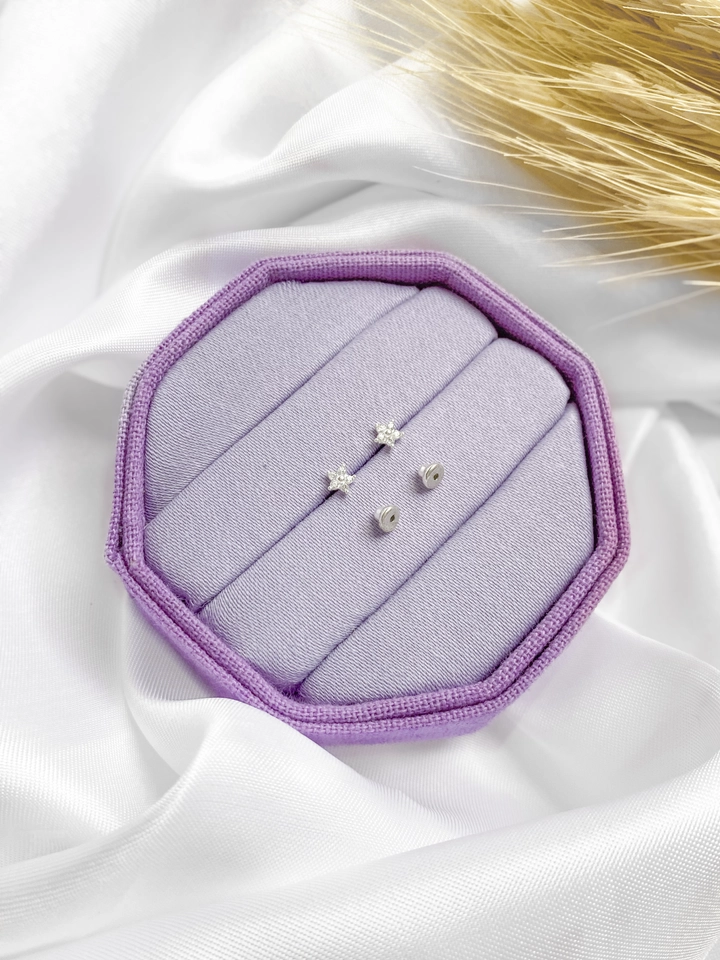 Brinco Flor Cravejada Tarraxa Baby - Prata Legítima 925