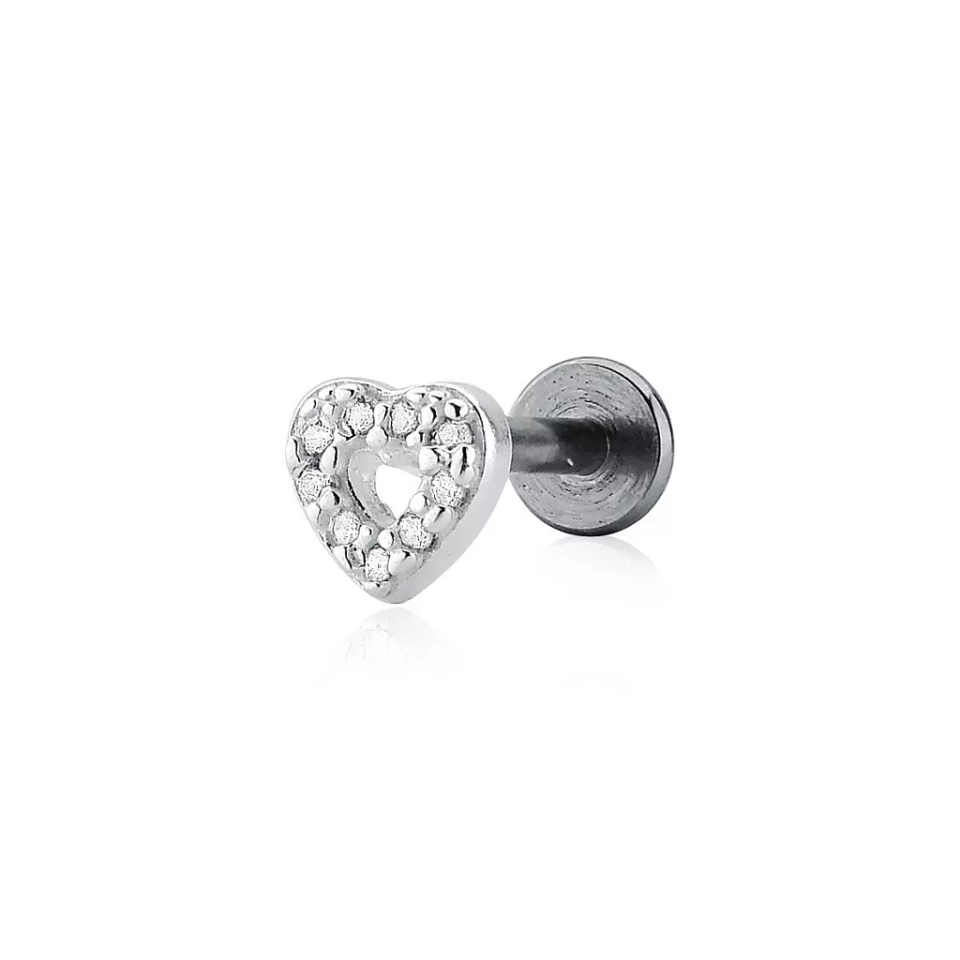 Piercing Coração Vazado Cravejado - Prata Legítima 925 - imagem 2