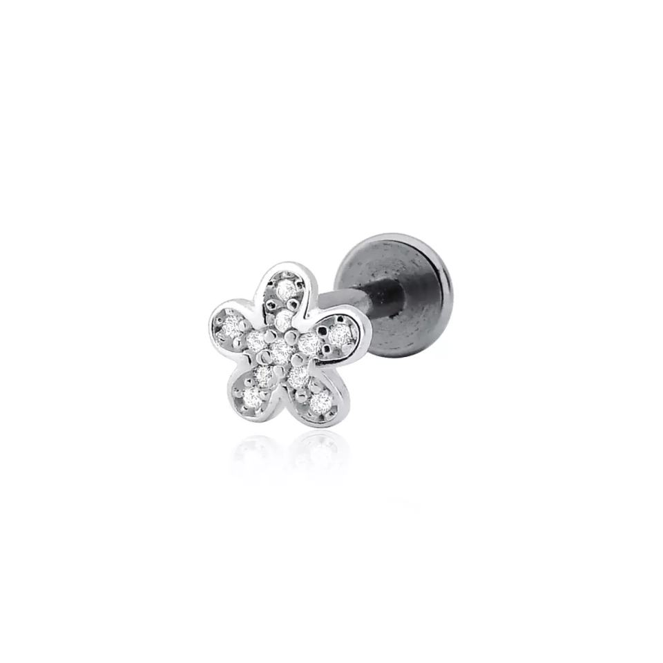 Piercing Flor Cravejada - Prata Legítima 925 - imagem 2