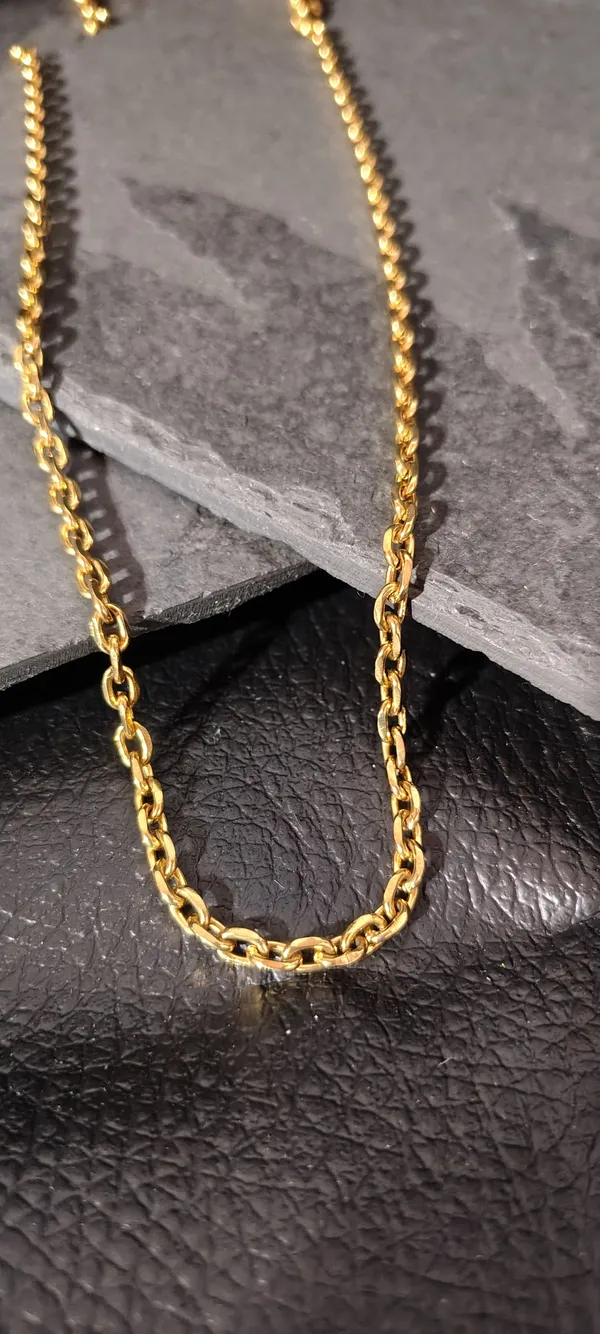Corrente Masculina 55cm Dourada Elo Cadeado Torcido 4mm - Elo Português - Fecho Premium Reforçado
