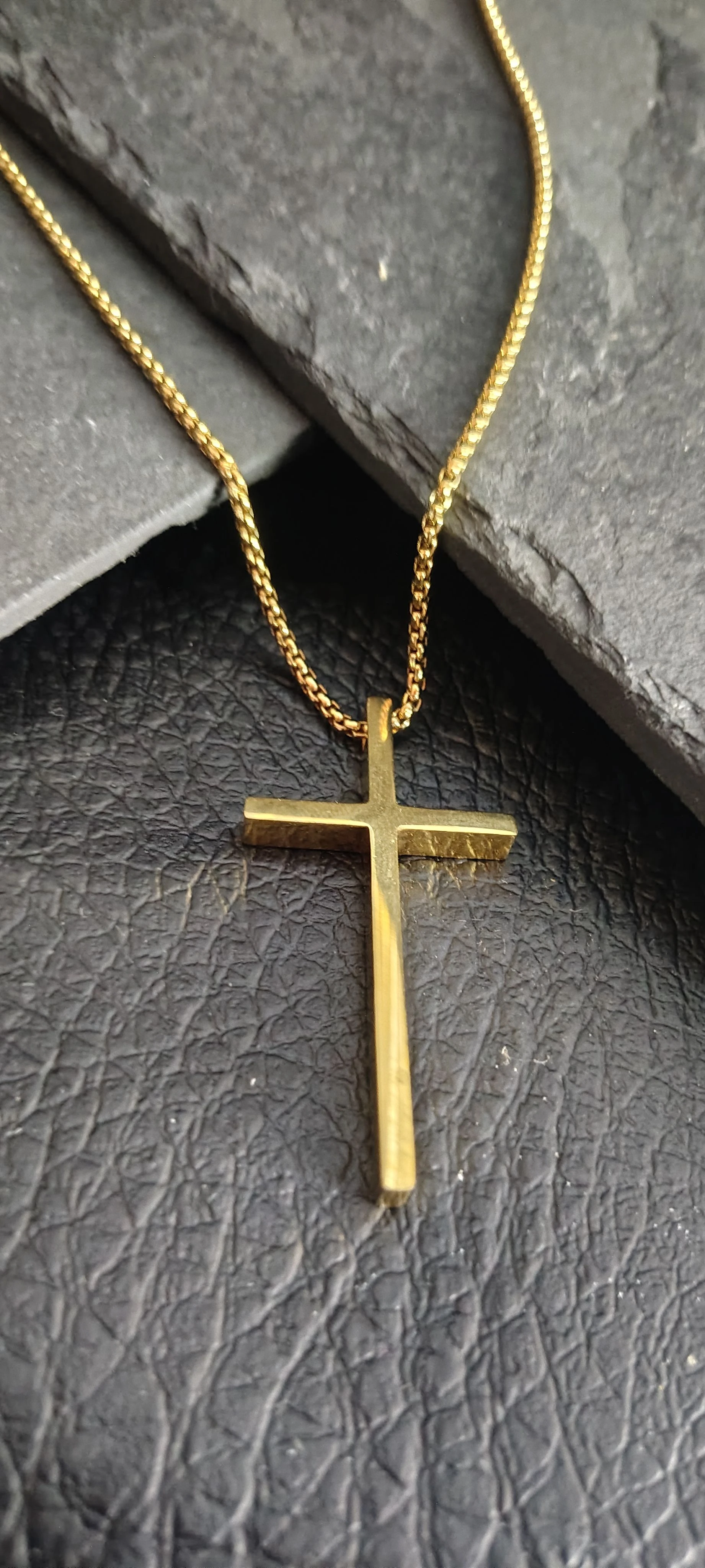 Colar Corrente veneziana + Pingente Cruz Quadrada Bloco 5cm - Aço Inoxidável Dourado SANSKULL - 2